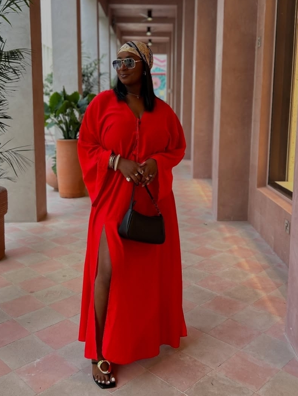 H&M Bright red Lace-up kaftan dress Size XL - Picture 7 of 16